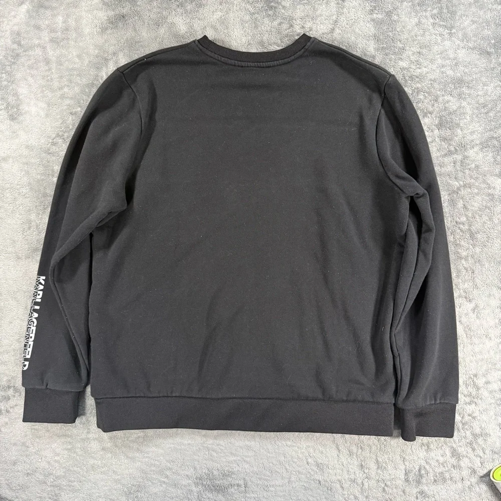 Karl Lagerfeld Paris Logo Crewneck Long Sleeve Sweatshirt XL Black White - Picture 2 of 3